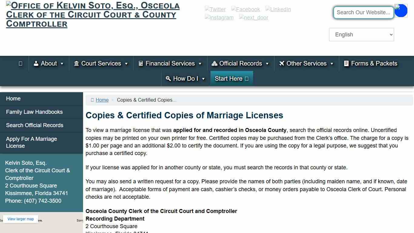 Copies & Certified Copies of Marriage Licenses – Office of Kelvin Soto, Esq., Osceola Clerk of the Circuit Court & County Comptroller
